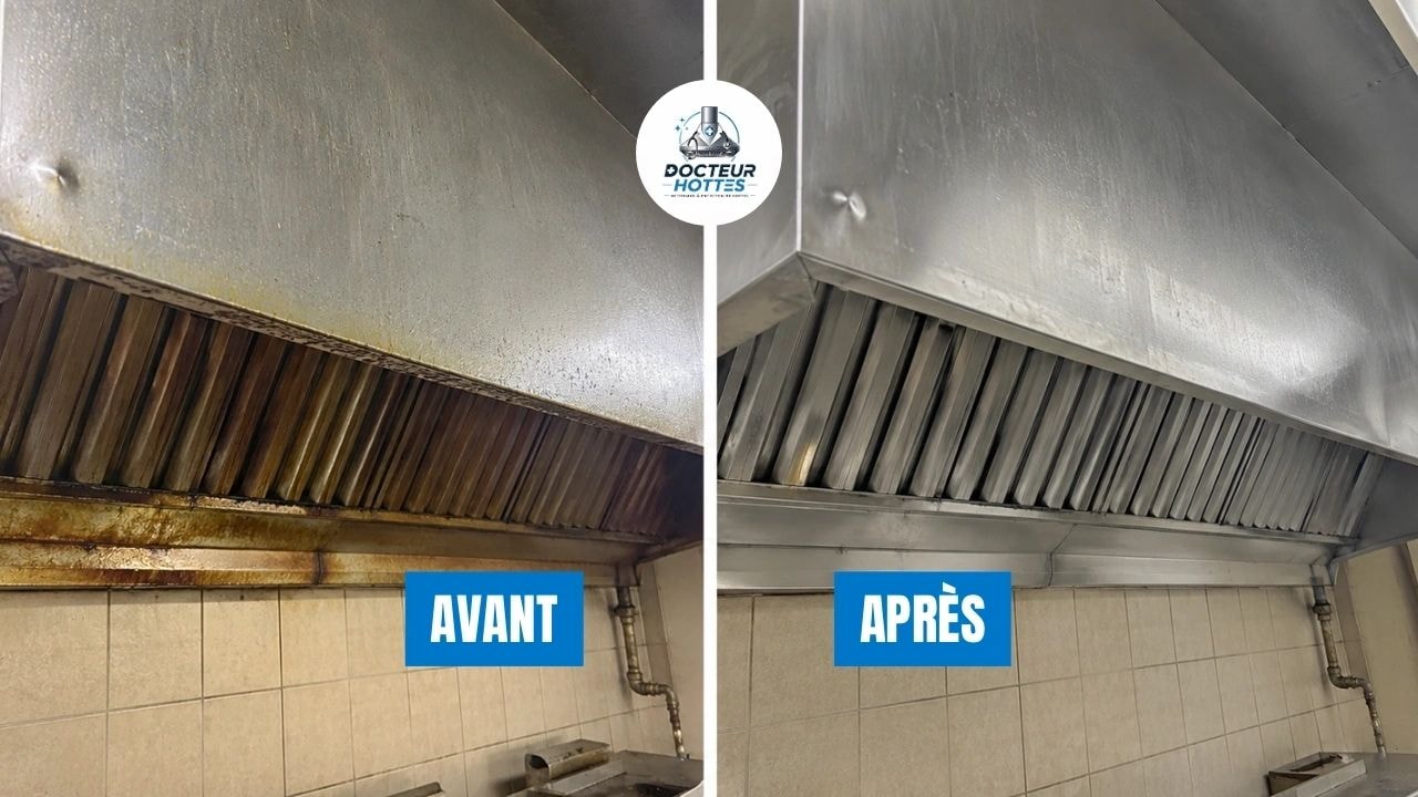 Avant après nettoyage hotte professionnelle